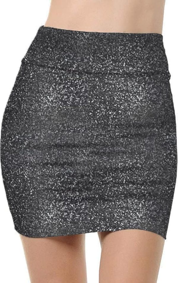 Sweet Hearts Mini Pencil Skirt for Women- Sparkly Lurex Above Knee Basic Shiny Bodycon Skirt Made in USA (Lurex, Large)