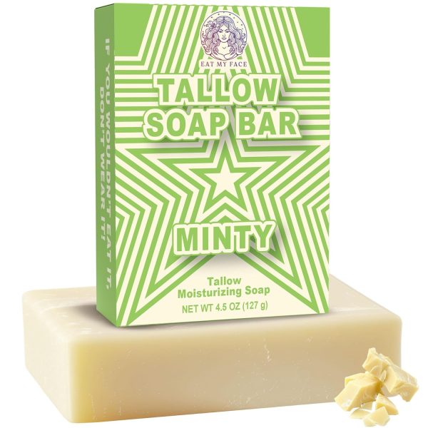Eat My Face Natural Tallow Bar Soap Bundle - Moisturizing & Nourishing, Handmade with Grass-Fed Tallow, Organic Ingredients Safe for All Skin Types - Unscented & Mint and Rosemary Scent - 4.5 oz - Image 4