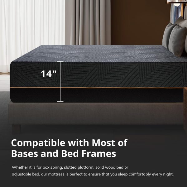 EGOHOME 14 Inch King Size Memory Foam Mattress for Back Pain, Cooling Copper Gel Bed in a Box, Foam Made in USA, CertiPUR-US Certified, Therapeutic Medium Firm, 76x80x14 Black - Image 5