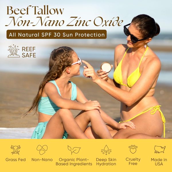 Beef Tallow Sunscreen Organic with Non Nano Zinc Oxide Formula for Daily Protection, 4oz Reef Safe Sunblock, SPF 30 All Natural Chemical Free Sunscreen, Made in USA, Natural Organic Sunblock for Skin - Image 3