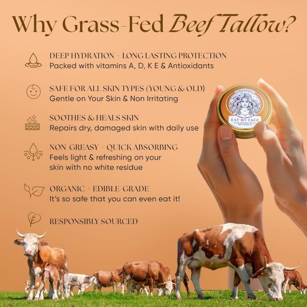 Eat My Face Tallow Quick Absorb Moisturizer – 4.0 fl Oz, Non-Greasy Grass Fed Pure Beef Tallow Vanilla Cream for Face, Neck & Body - Natural Vanilla Scent Moisturizer for All Skin Types, Made in USA - Image 4