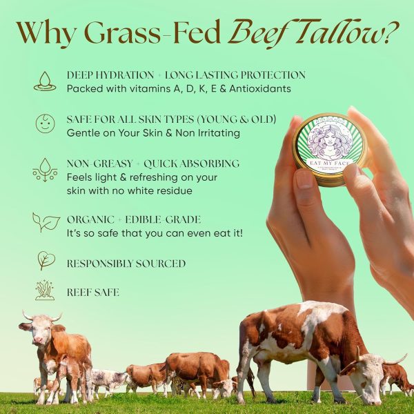 Eat My Face Grass Fed After Tallow & Aloe Sun Cream Repair, Beef Tallow for Skin with Shea, Cocoa Butter, Jojoba Oil, Sea Buckthorn, Vit E, 4.0 fl oz - Image 5