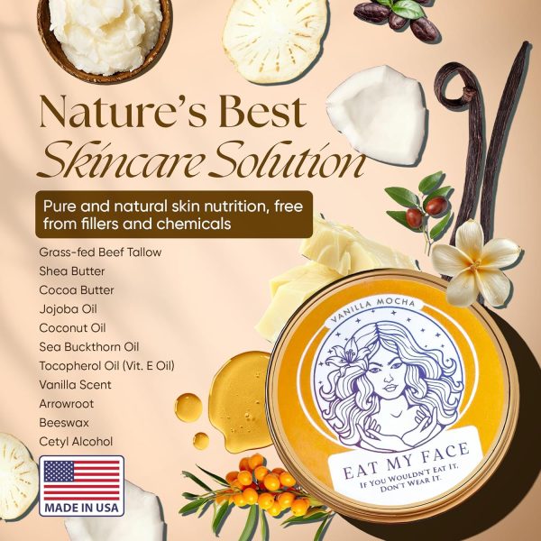 Eat My Face Tallow Quick Absorb Moisturizer – 4.0 fl Oz, Non-Greasy Grass Fed Pure Beef Tallow Vanilla Cream for Face, Neck & Body - Natural Vanilla Scent Moisturizer for All Skin Types, Made in USA - Image 3