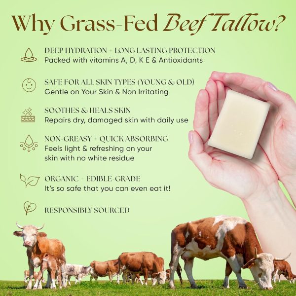 Beef Tallow Soap Bar Grass Fed – Organic Tallow Body Soap for Face & Sensitive Skin – Natural Bar Soap for Men & Women, Moisturizing & Nourishing Cleanser for All Skin Types,In Citrus Minty Scent - Image 4