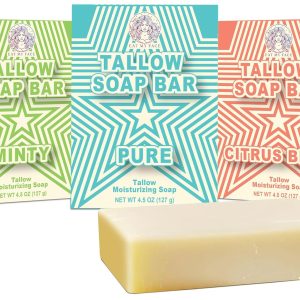 Eat My Face Natural Tallow Bar Soap Bundle - Moisturizing & Nourishing, Handmade with Grass-Fed Tallow, Organic Ingredients Safe for All Skin Types - Unscented, Citrus & Mint Scent - 4.5 oz