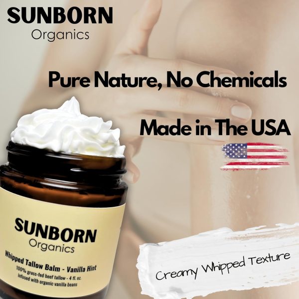 Pure Whipped Tallow Balm | 100% Organic Grass-Fed Beef Tallow Face Moisturizer & Lip Balm (4oz, Vanilla Hint) - Image 2