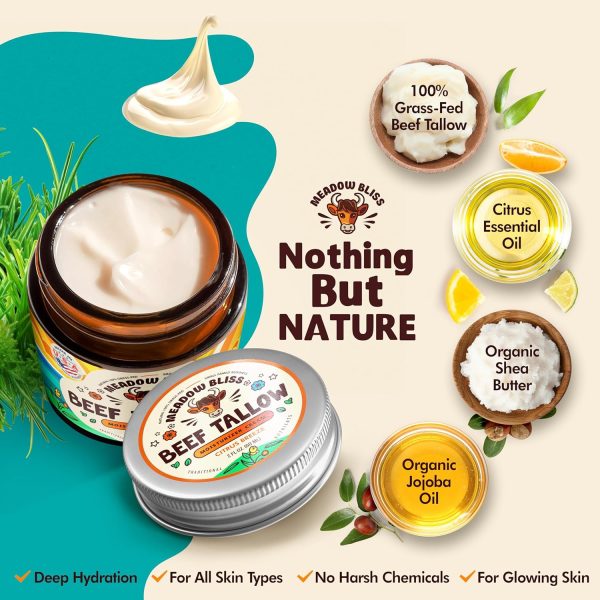 Beef Tallow for Skin - Moisturizer Cream - 100% Grass Fed - Whipped Beef Tallow - Organic Jojoba Oil - Organic Shea Butter - Supports Eczema, Rosacea+ - Made in USA - Citrus Breeze - 2 oz - Image 4