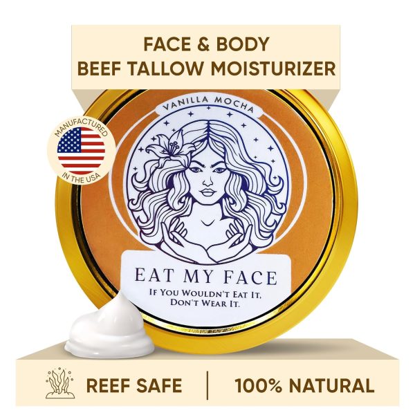 Eat My Face Tallow Quick Absorb Moisturizer – 4.0 fl Oz, Non-Greasy Grass Fed Pure Beef Tallow Vanilla Cream for Face, Neck & Body - Natural Vanilla Scent Moisturizer for All Skin Types, Made in USA