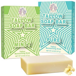 Eat My Face Natural Tallow Bar Soap Bundle - Moisturizing & Nourishing, Handmade with Grass-Fed Tallow, Organic Ingredients Safe for All Skin Types - Unscented & Mint and Rosemary Scent - 4.5 oz