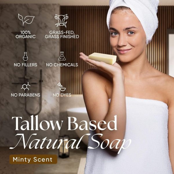 Beef Tallow Soap Bar Grass Fed – Organic Tallow Body Soap for Face & Sensitive Skin – Natural Bar Soap for Men & Women, Moisturizing & Nourishing Cleanser for All Skin Types,In Citrus Minty Scent - Image 2
