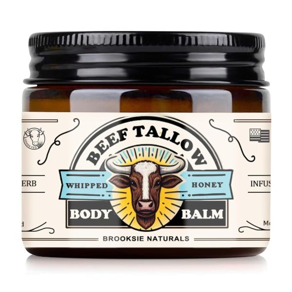 Beef Tallow and Honey Balm for Skin - Moisturizer Cream - 100% Grass Fed Whipped Beef Tallow - Herb Infused - Supports Eczema, Rosacea - Made in USA - Unscented - 2 oz