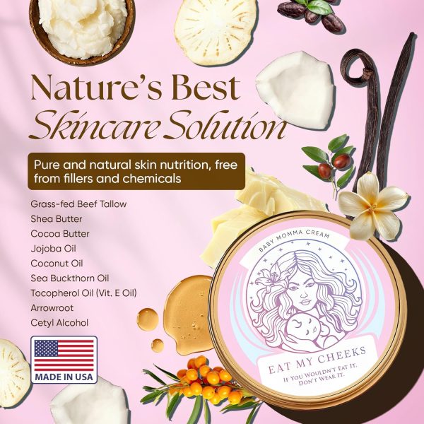 Eat My Face Grass Fed Tallow Cream for Babies & Moms, Organic Beef Tallow for Skin Helps with Diaper Rash, Cradle Cap, Stretch Marks & Eczema, 4.0 oz - Image 3