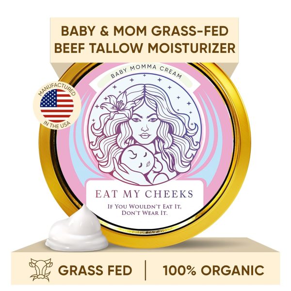 Eat My Face Grass Fed Tallow Cream for Babies & Moms, Organic Beef Tallow for Skin Helps with Diaper Rash, Cradle Cap, Stretch Marks & Eczema, 4.0 oz