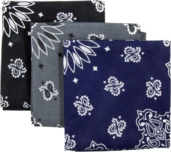 Bandana 3-Pack - Made in USA For 70 Years - Sold by Vets - 100% Cotton - Sewn Edges