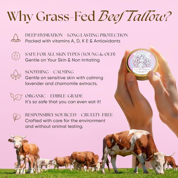 Eat My Face Grass Fed Tallow Cream for Babies & Moms, Organic Beef Tallow for Skin Helps with Diaper Rash, Cradle Cap, Stretch Marks & Eczema, 4.0 oz - Image 4