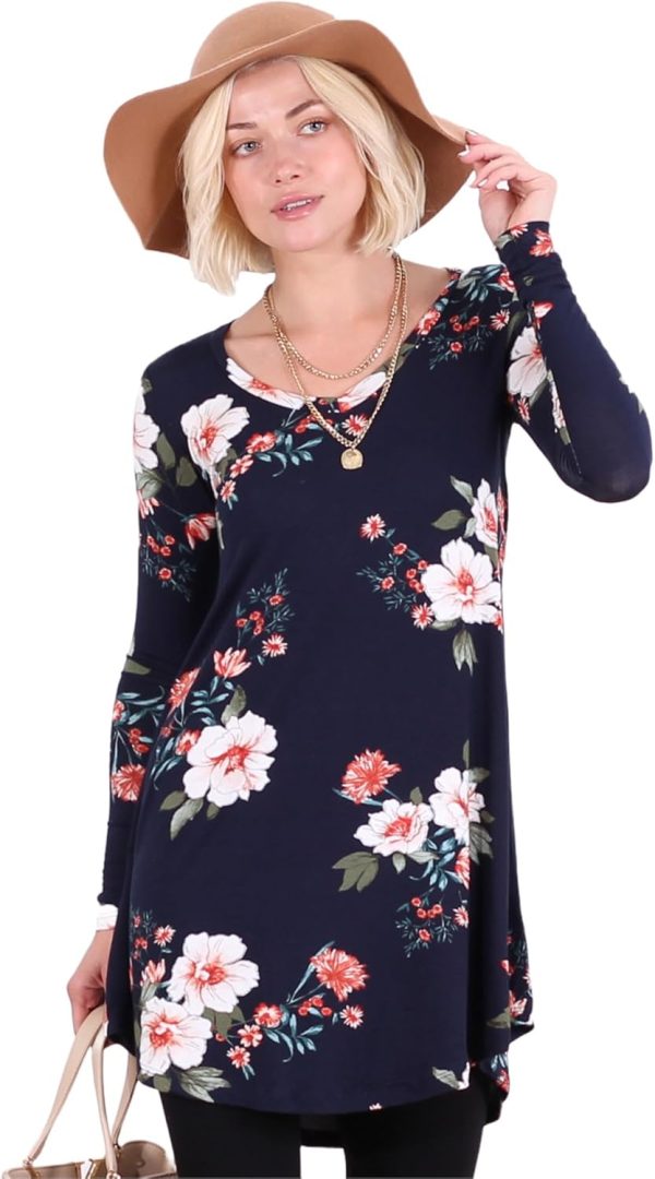 Popana Made in USA Womens Long Sleeve Tunic Tops to Wear with Leggings - Long Tunic Shirts for Women Loose Fit Dressy Casual