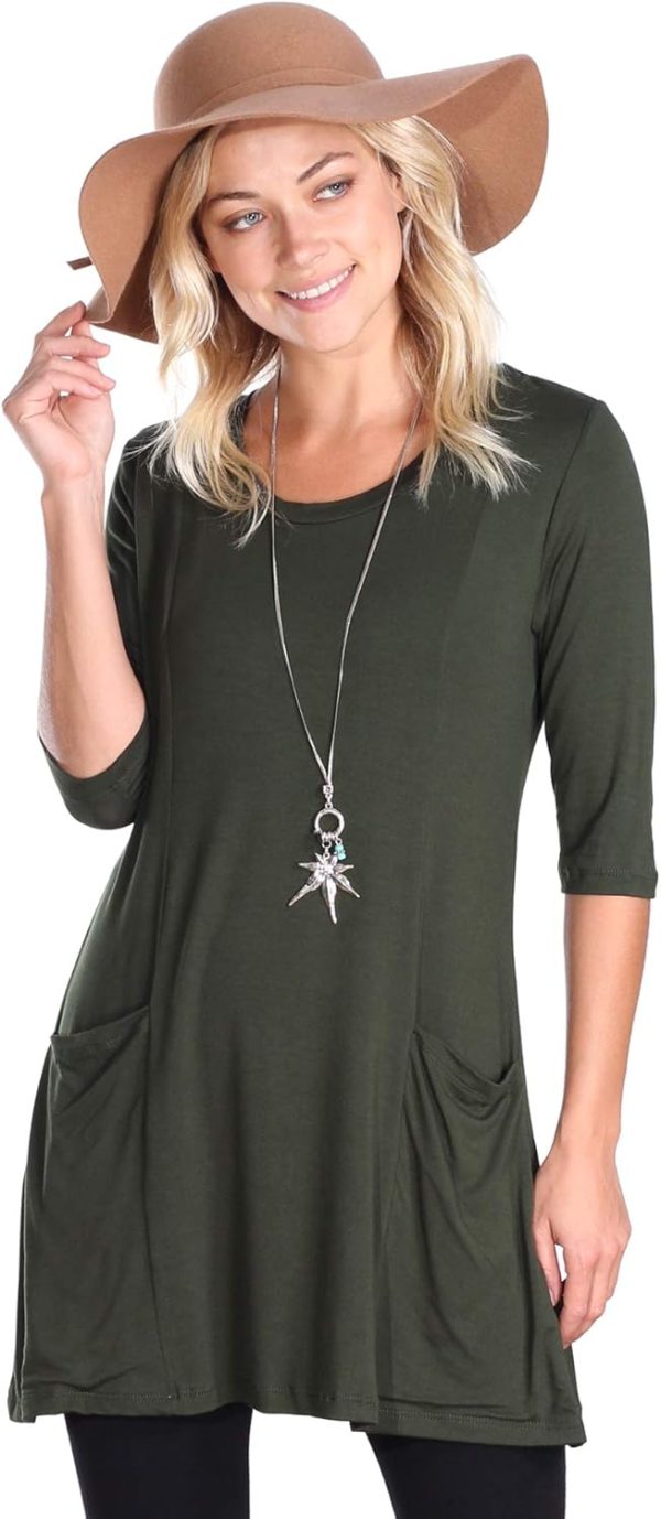 Popana Womens 3/4 Sleeve Tunic Top with Pockets - Made in USA Long Shirts to Wear with Leggings - Tunic Pullover for Women - Image 6