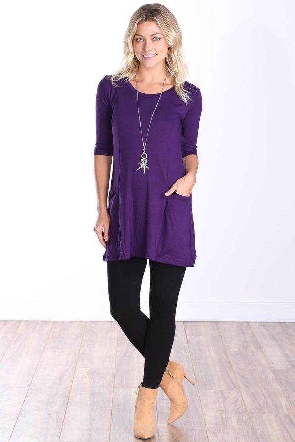 Popana Womens 3/4 Sleeve Tunic Top with Pockets - Made in USA Long Shirts to Wear with Leggings - Tunic Pullover for Women - Image 5