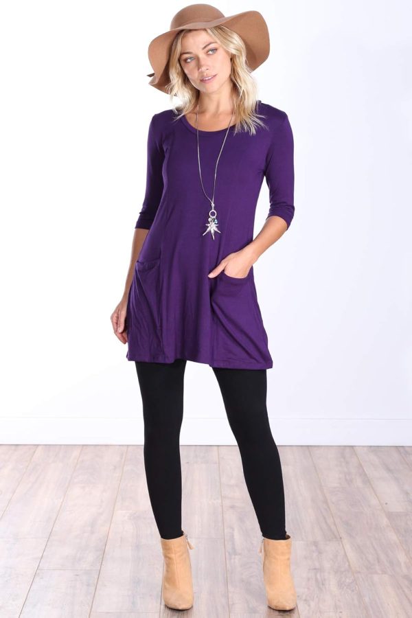 Popana Womens 3/4 Sleeve Tunic Top with Pockets - Made in USA Long Shirts to Wear with Leggings - Tunic Pullover for Women - Image 2