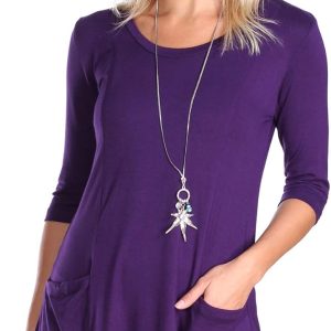 Popana Womens 3/4 Sleeve Tunic Top with Pockets - Made in USA Long Shirts to Wear with Leggings - Tunic Pullover for Women