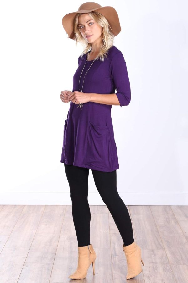 Popana Womens 3/4 Sleeve Tunic Top with Pockets - Made in USA Long Shirts to Wear with Leggings - Tunic Pullover for Women - Image 3