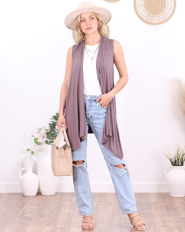 Popana Womens Sleeveless Lightweight Summer Open Front Long Duster Cardigan Vest Plus Size Made in USA - Image 3