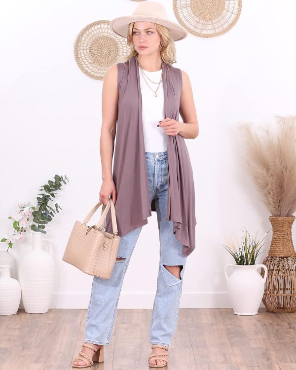 Popana Womens Sleeveless Lightweight Summer Open Front Long Duster Cardigan Vest Plus Size Made in USA - Image 2