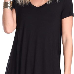 Popana Made in USA Short Sleeve Tunic Tops to Wear with Leggings Short Sleeve Shirts for Women - Loose Fit Womens Summer Tops
