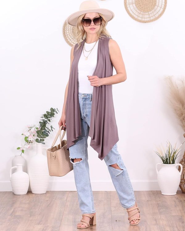 Popana Womens Sleeveless Lightweight Summer Open Front Long Duster Cardigan Vest Plus Size Made in USA - Image 5